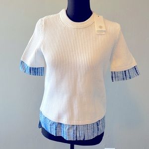 NWT Tory Burch Sweater Short sleeve White top with blue edges